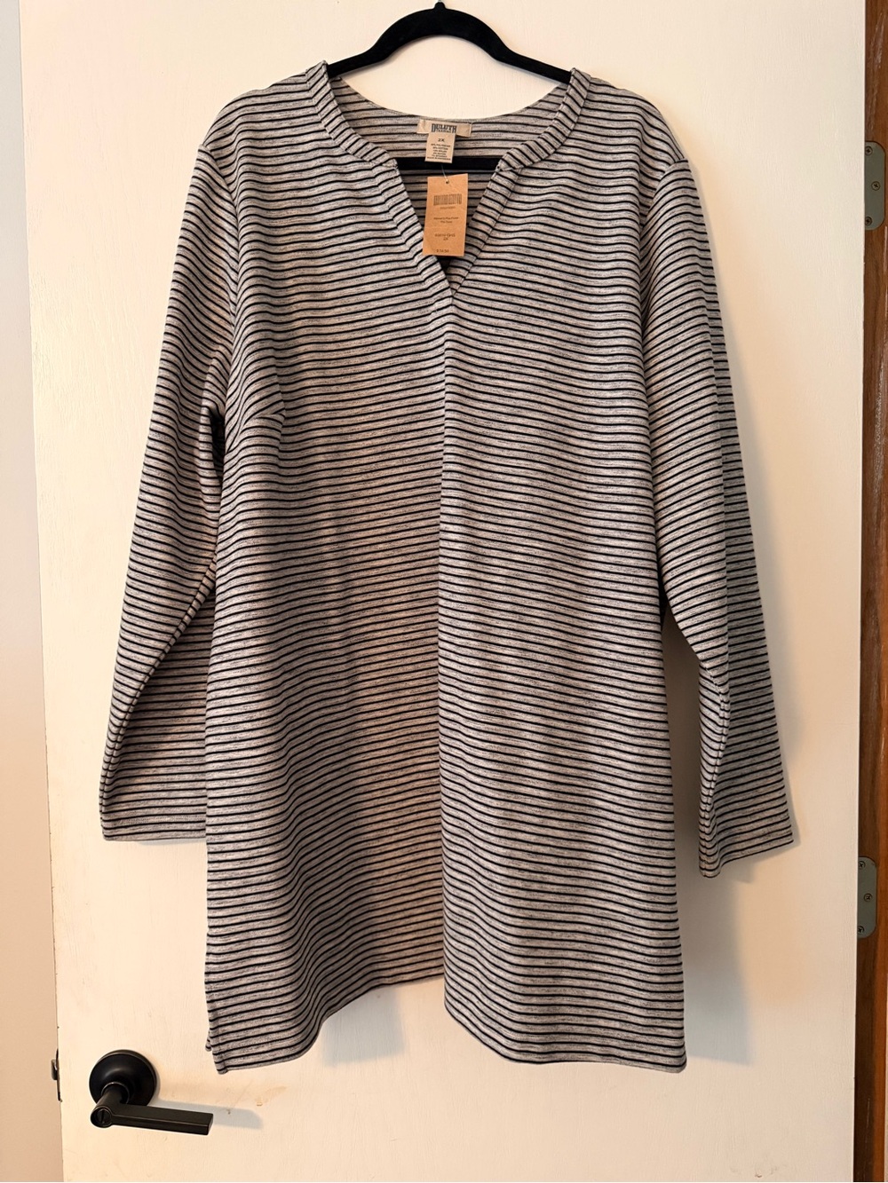 Duluth Trading Co Black & White Striped Ponte Tunic - 2X
